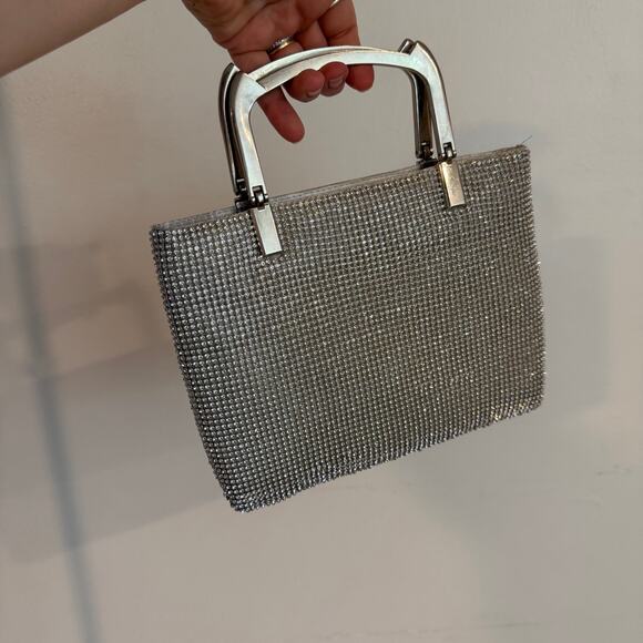 Vintage Pavet stone hobo bag shaped evening clutch silver rhinestone disco purse - Picture 4 of 5